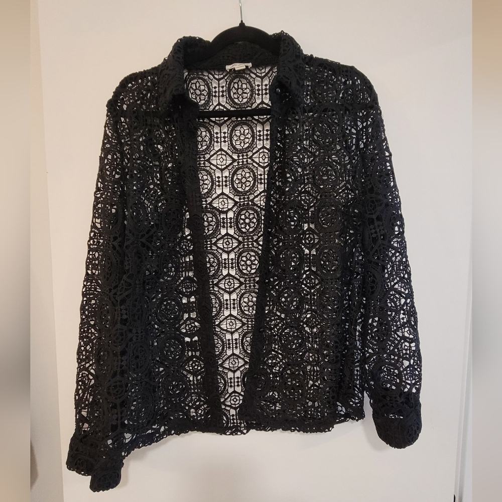 Black Lace Open-Front Cardigan
